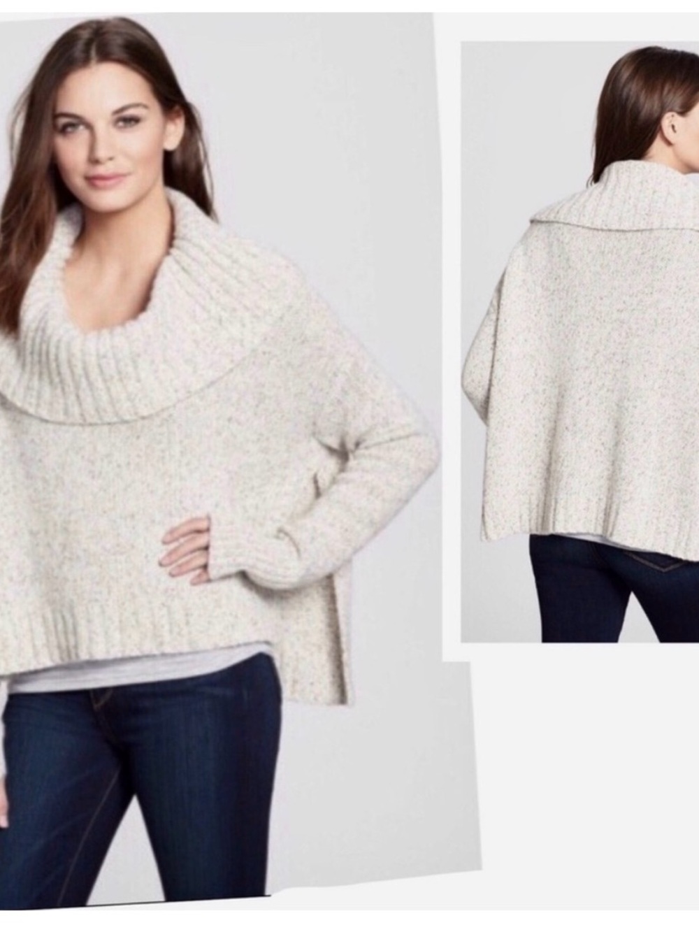 Eileen Fisher XS Cashmere Silk Merino Wool Cowl Neck Sweater Asymmetrical